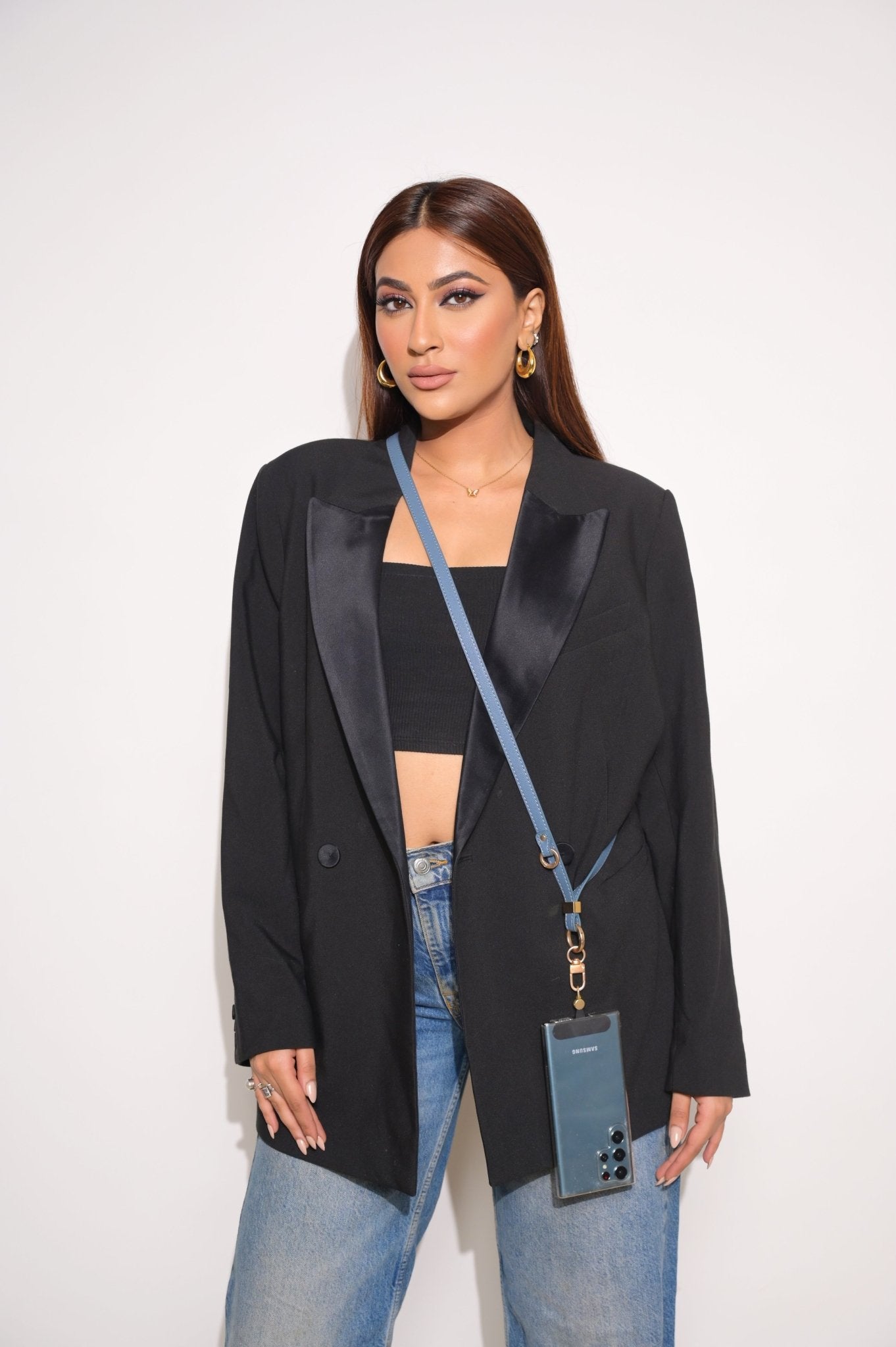 Blue Faux Leather Adjustable Sling - HOUSE OF FAYE