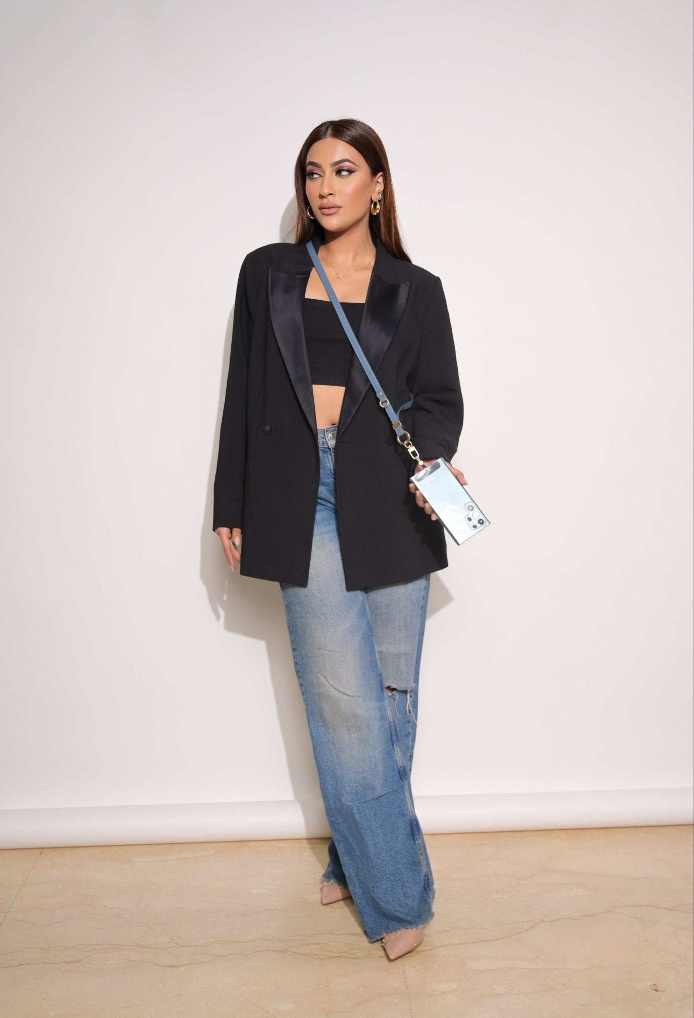 Blue Faux Leather Adjustable Sling - HOUSE OF FAYE