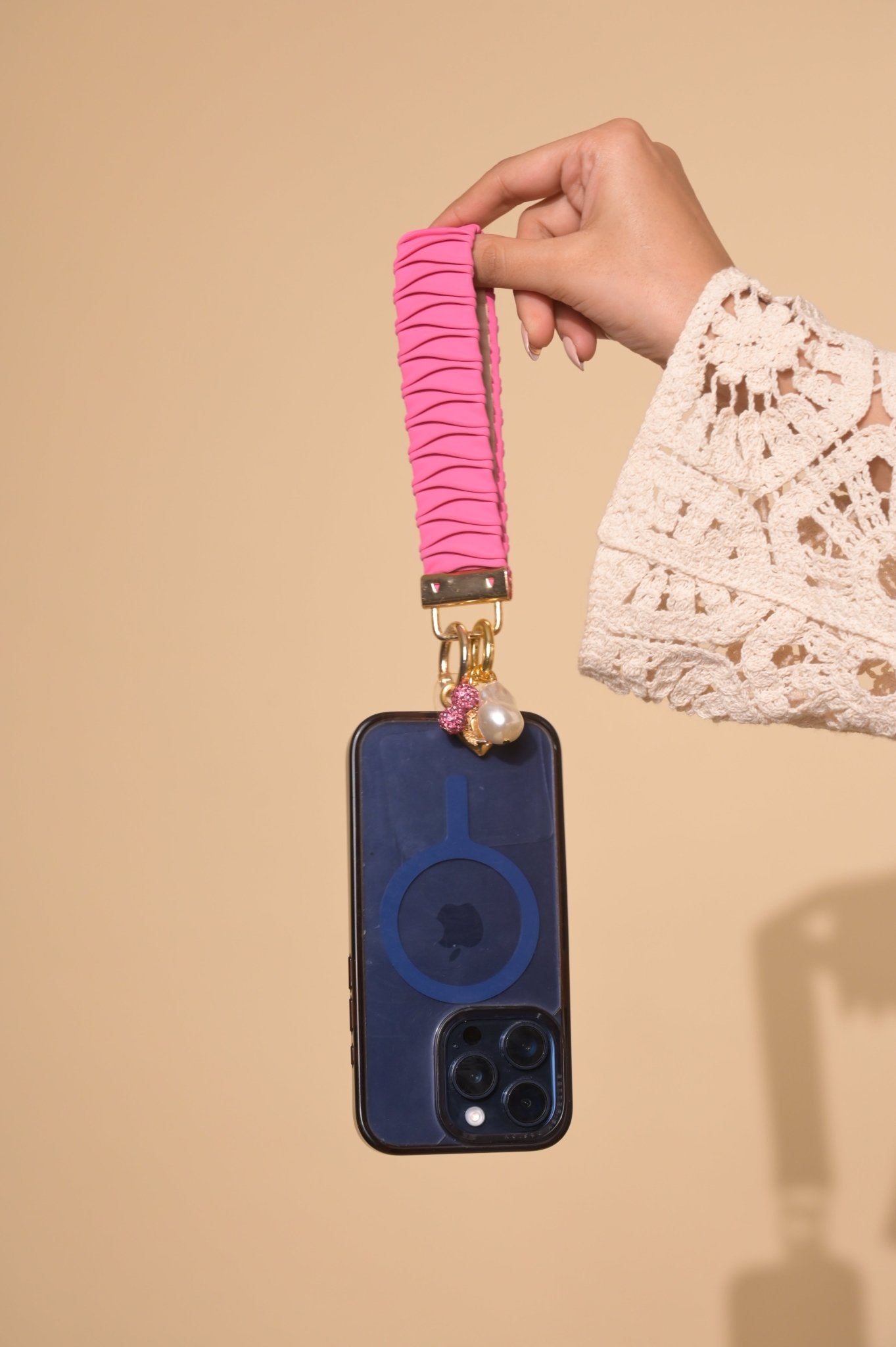 Hot Pink Pleated Lanyard With Charms - HOUSE OF FAYE