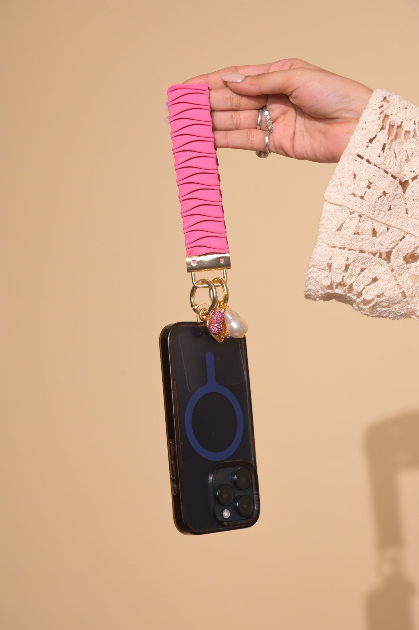 Hot Pink Pleated Lanyard With Charms - HOUSE OF FAYE