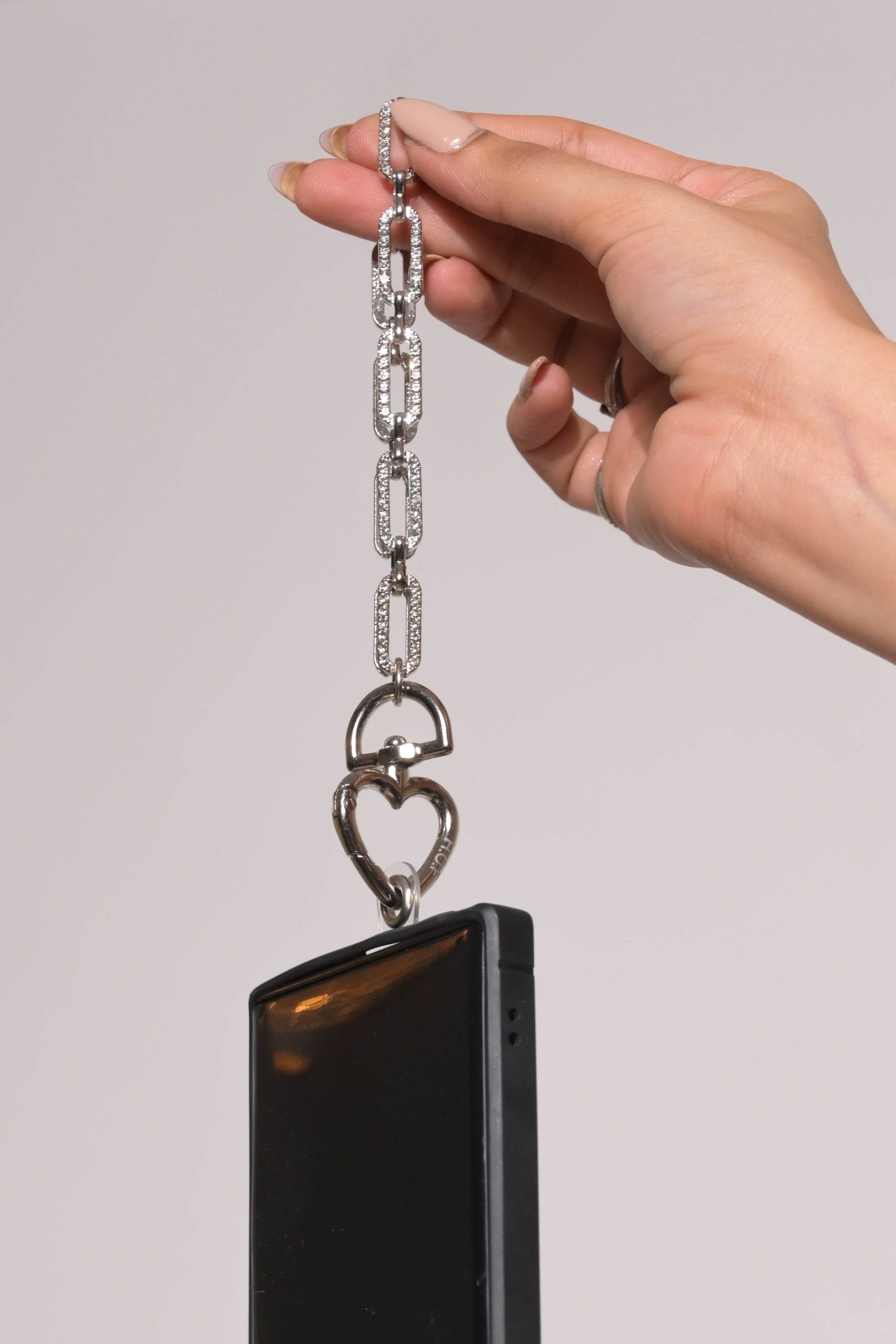 Silver crystal diamond link Lanyard