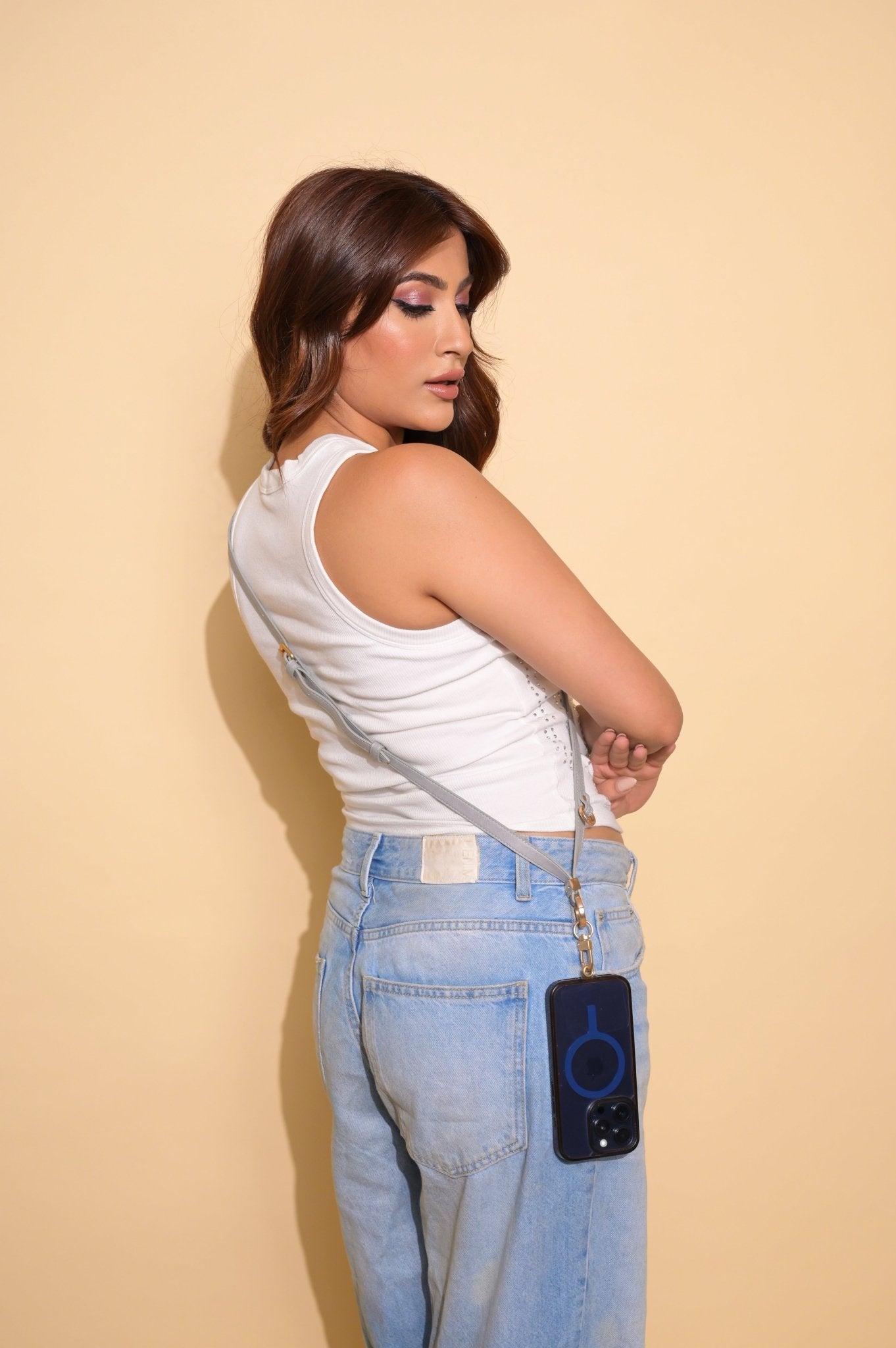 Grey Faux Leather Adjustable Sling - HOUSE OF FAYE