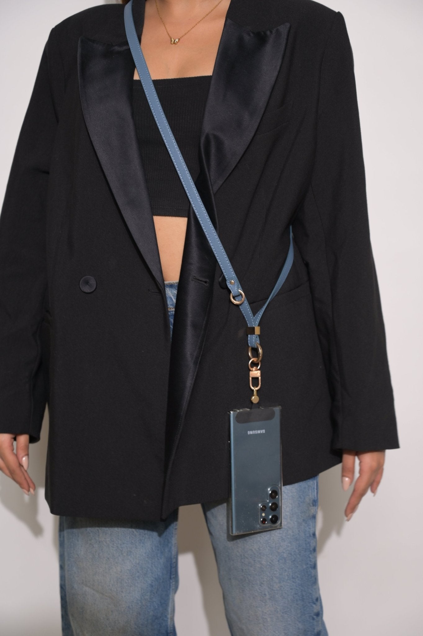Blue Faux Leather Adjustable Sling - HOUSE OF FAYE