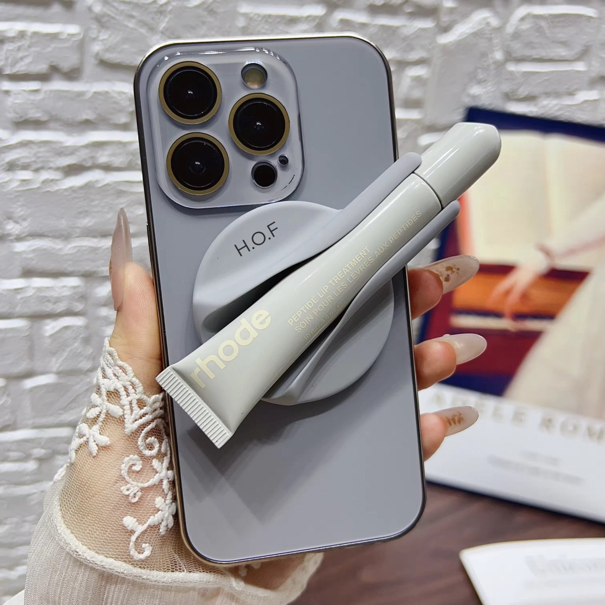 Grey Round Silicone Lip Holder Stick-on Phone Case - HOUSE OF FAYE