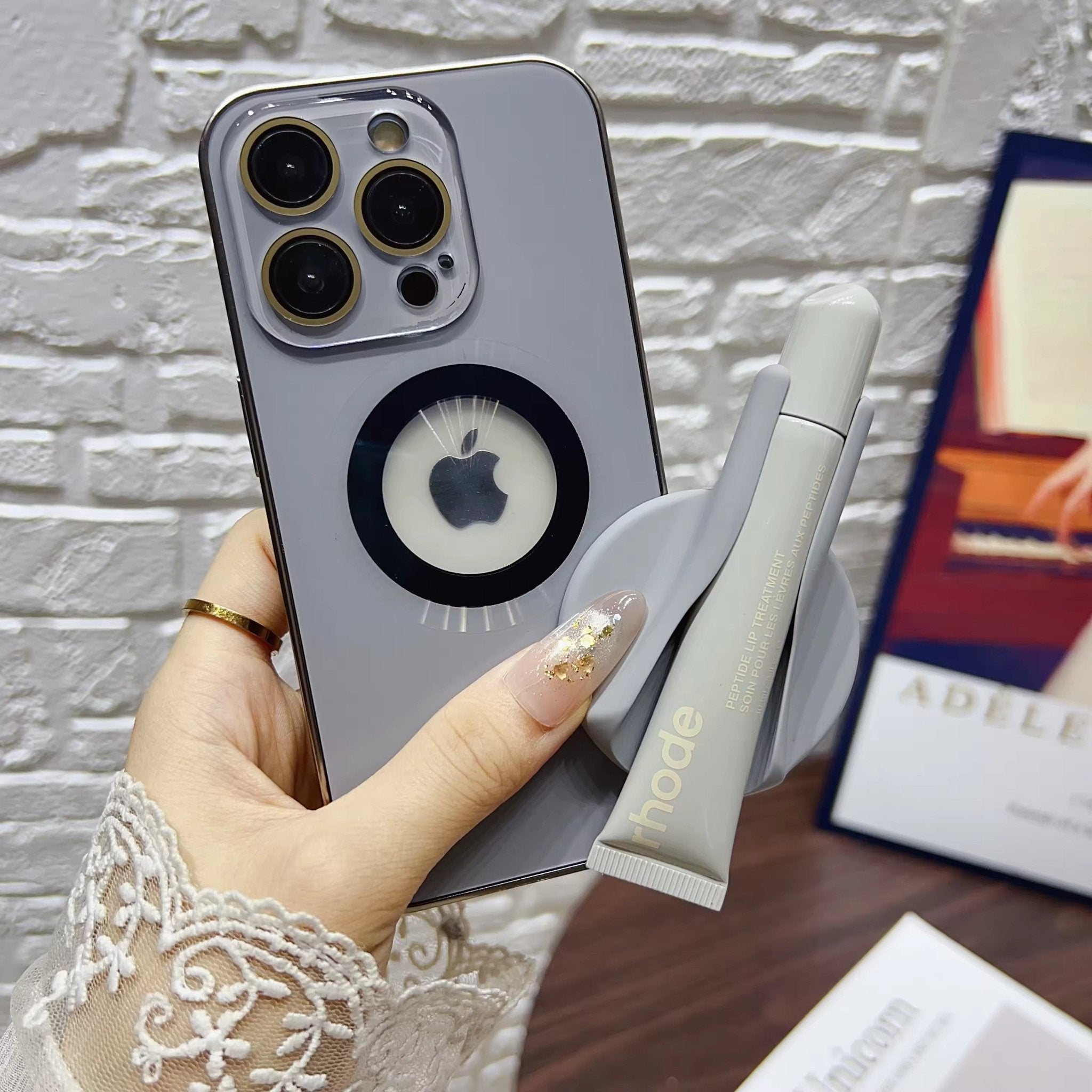Grey Round Silicone Lip Holder Stick-on Phone Case - HOUSE OF FAYE